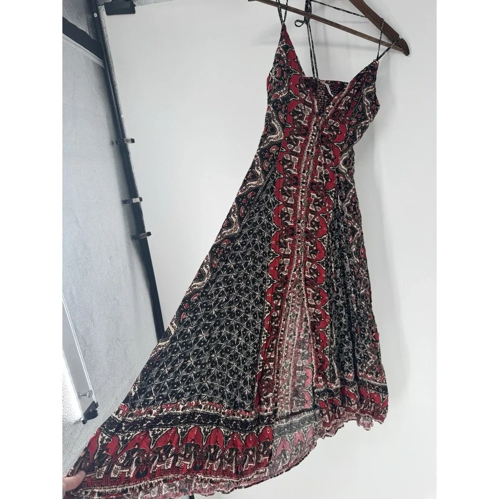 Free People On The Bright Side Maxi Dress Red Black Boho XS Cottagecore Festival